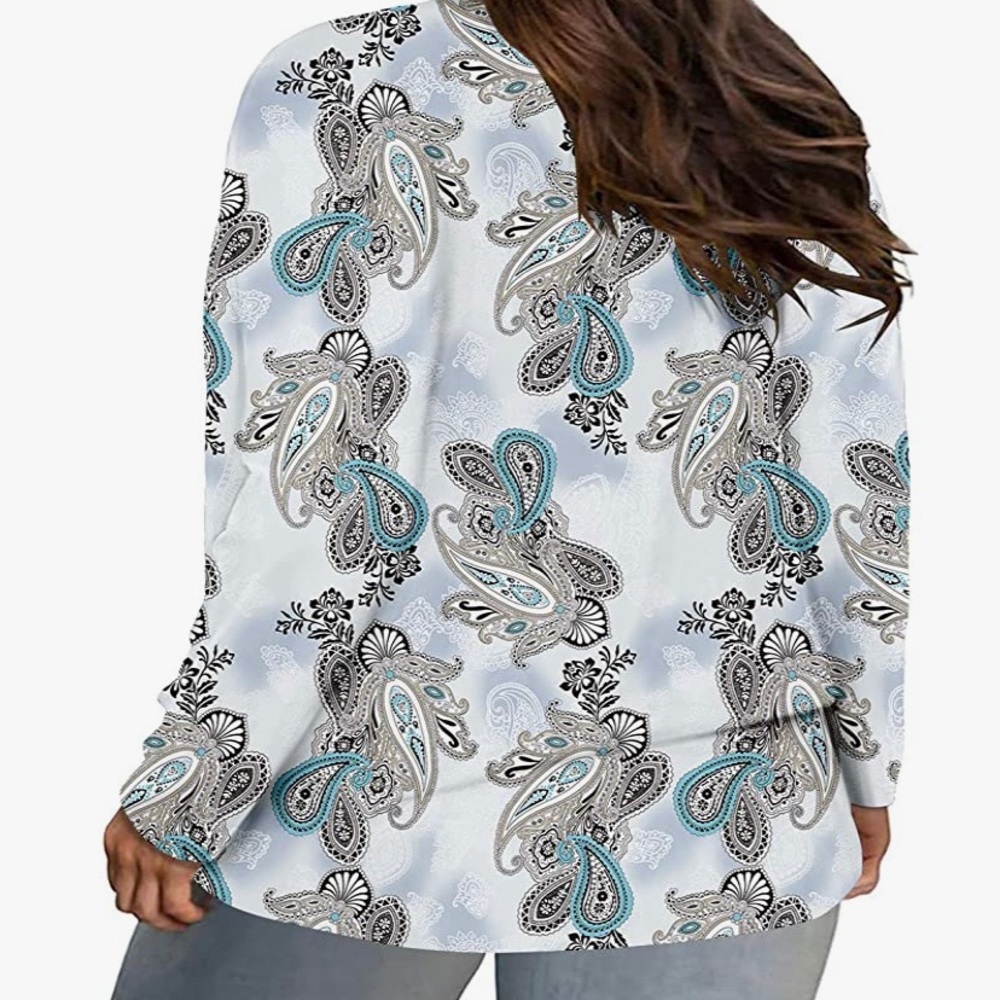 Womens V-Neck Paisley Print L/S Tunic-NEW - Picture 2 of 6